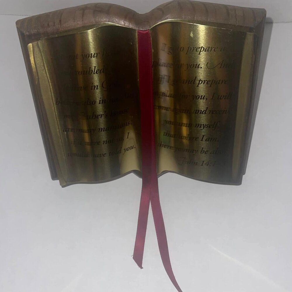 HOME INTERIORS BIBLE METAL & WOOD, HANGS AND SITS~ JOHN 14:1-3 verse VINTAGE